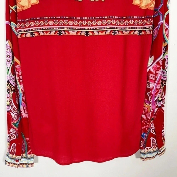 DESIGUAL PRINTED  LONG SLEEVE RED BLOUSE - Picture 15 of 16